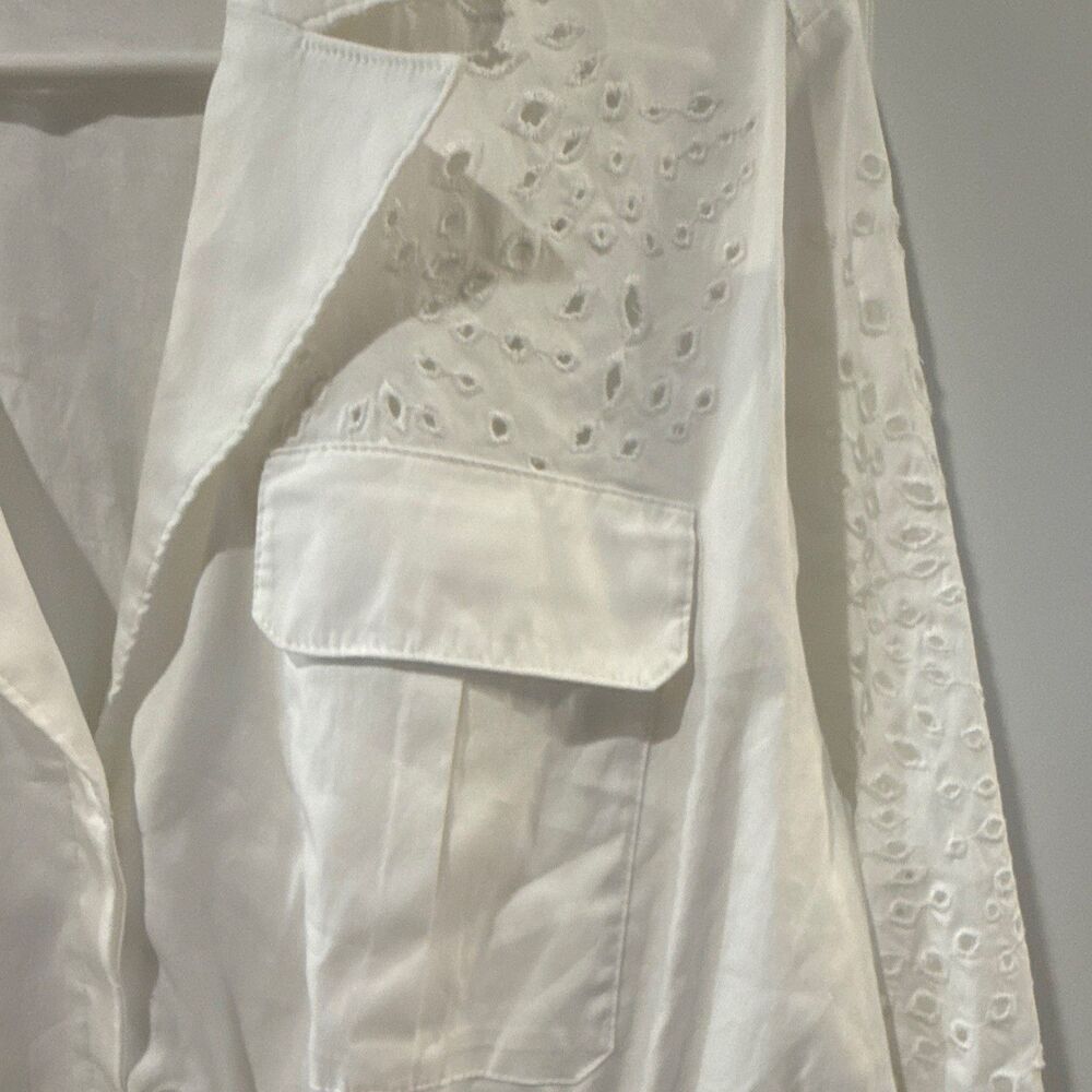 White House Black Market White Belted Tie Jacket/Shacket Pockets Collar M Womens - Picture 3 of 7